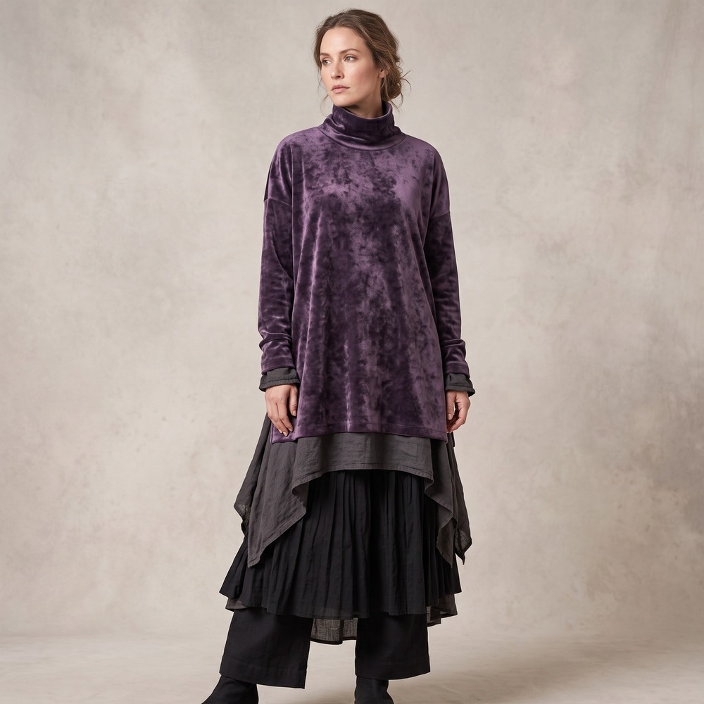 PUREJILL by J. Jill Purple Velour Cowl Neck Tunic Top Womens Large Lagenlook $99